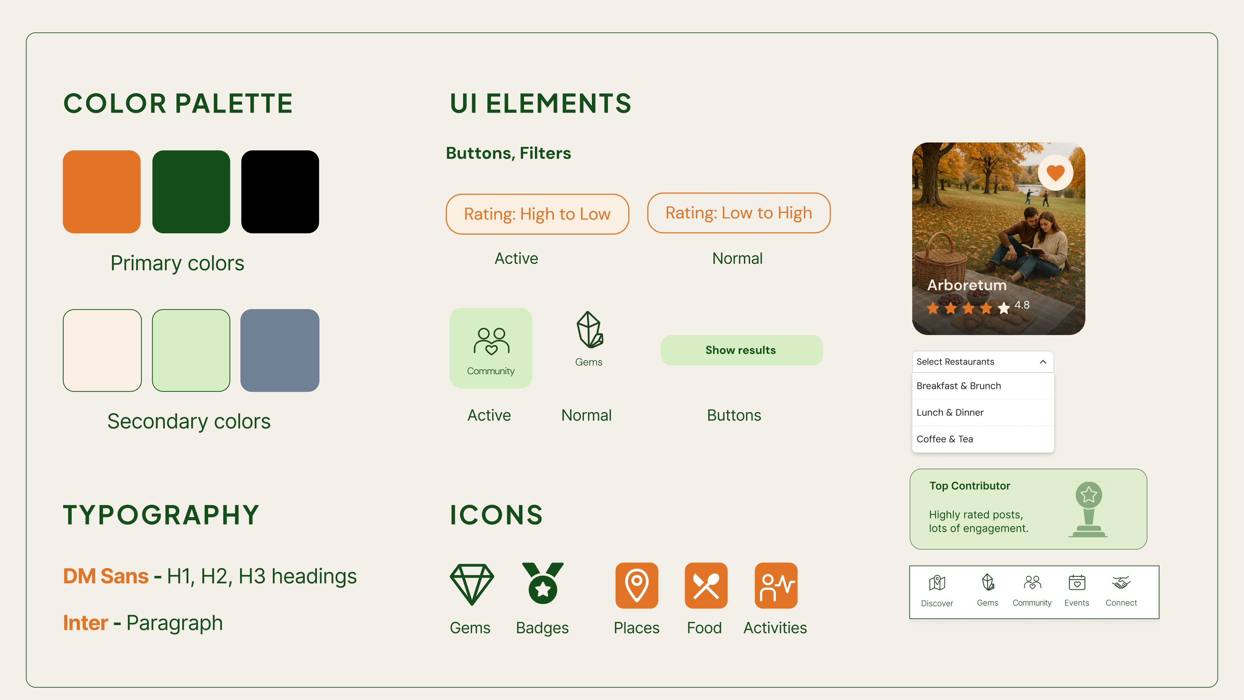 Authenticity Moodboard with colour palette, typography and UI elements