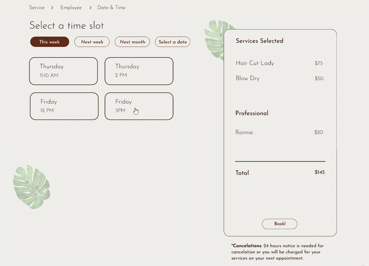 Screen recording showing the booked overlay.